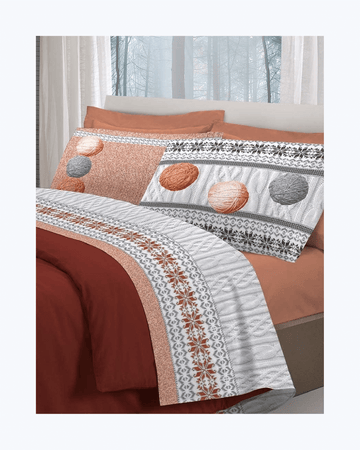 Set Lenzuola Letto in Cotone Made in Italy - Completo Letto Stampa Gomitoli Arancione